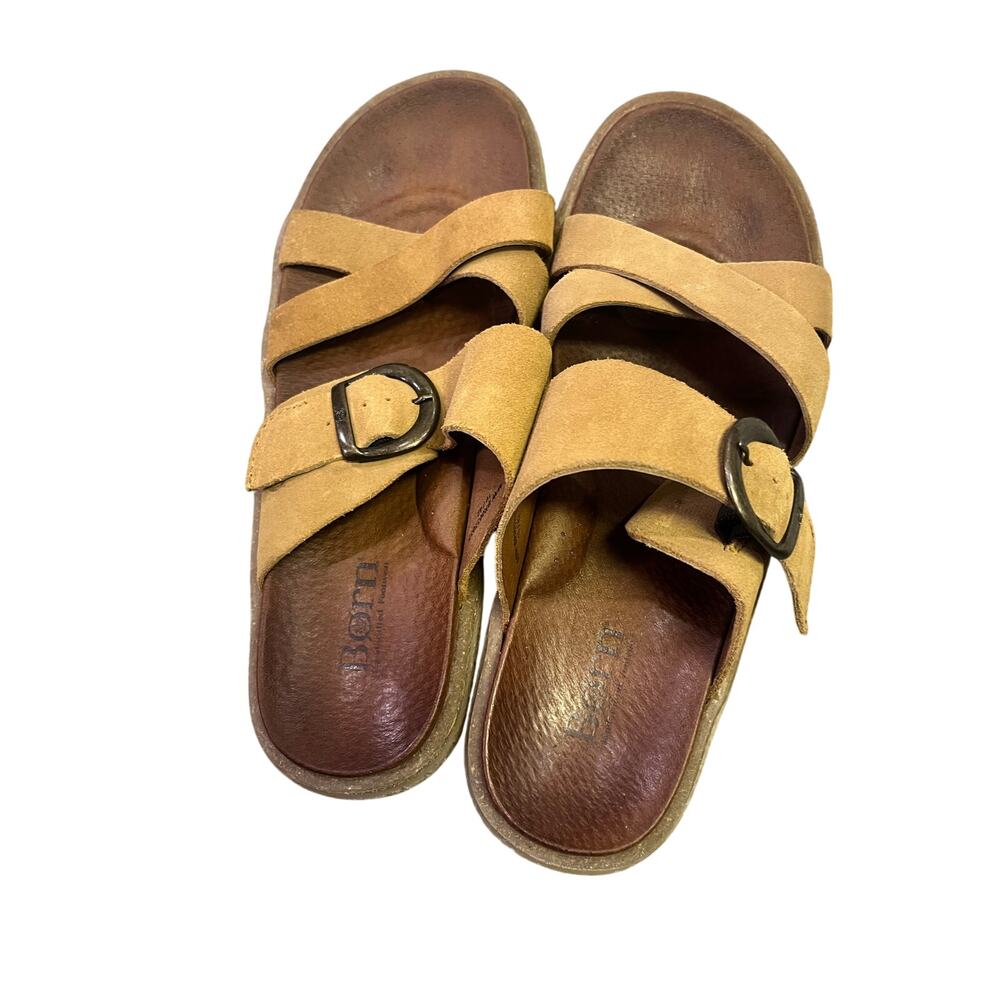 Born Tan Suede Double-Strap Buckle Sandals